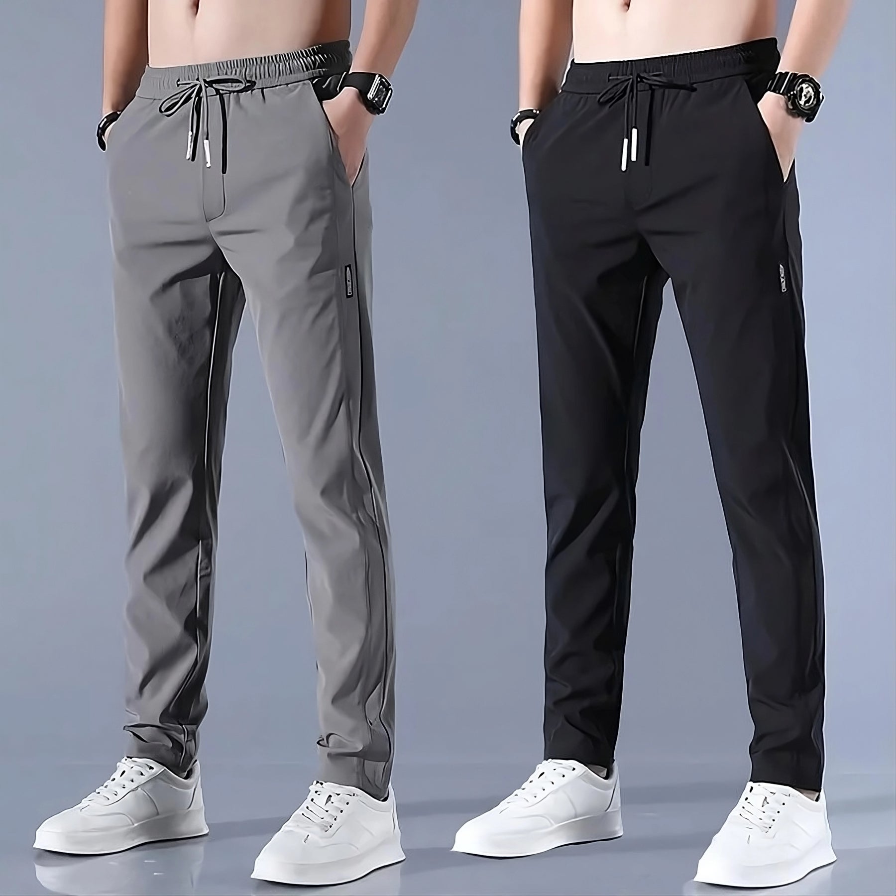 Buy 1 GET 1 Free - Men's Sports Regular Fit Lycra Track Pant with Two Side Pockets (Grey + Black )