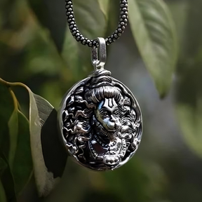 Hanuman Ji Pendant Oxidised Silver Chain